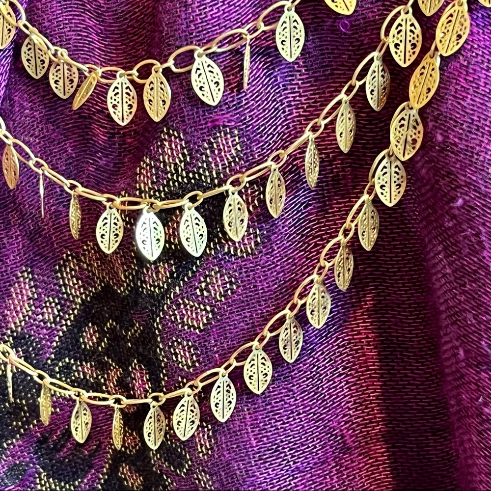 Gold Leaves Single Strand Necklace - 36 inches Long